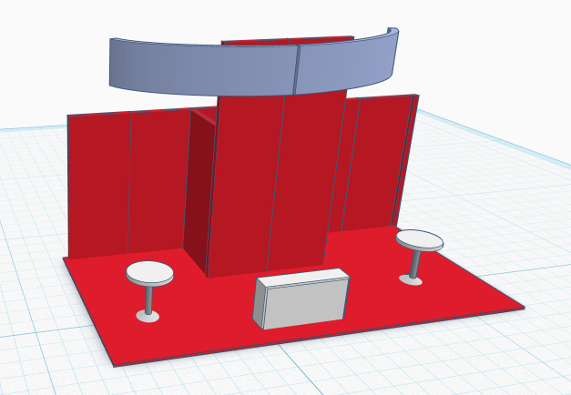 10' x 20' trade show booth configuration — premium branded towers and lounge